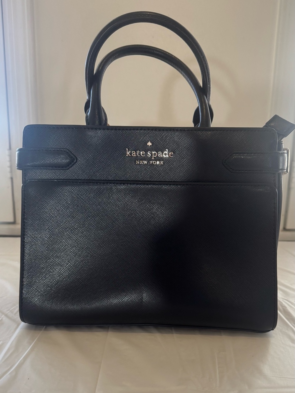 kate spade Black Saffiano Leather Top-Handle Satchel with Gold Logo